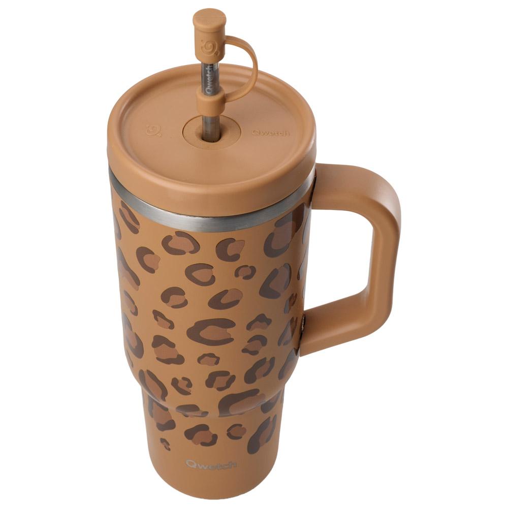 Gourde Isotherme Travel Cup QWETCH 900 Ml - Inox Recyclé, Garde Le Froid 48h, Avec Paille Et Anse, Design Léopard - 6