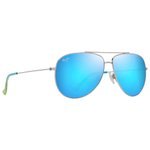 Maui Jim Lunettes de soleil Hauoli XL Argent Brillant Bleus Verts Bleu Hawaï MauiPure Présentation