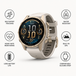 Garmin Montres GPS Fenix 8 Amoled Sapphire Soft Gold Gris Cendré Grès Foncé 