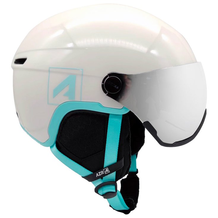 AZR Casque visière Orion Visor Junior Blanc Nacré Turquoise Verni Gris Miroir Présentation