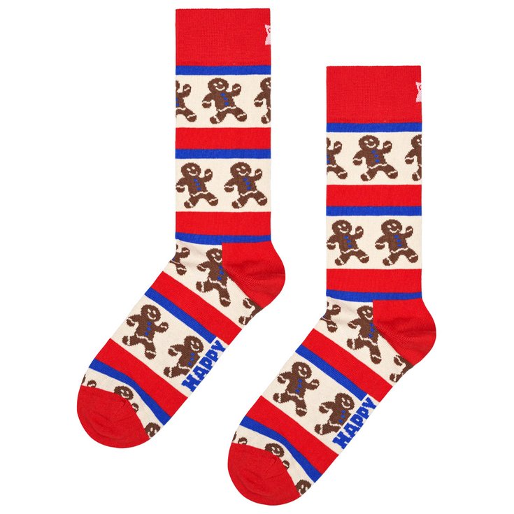 Happy Socks Chaussettes Crew Socks Gingerbread Stripe Red Présentation