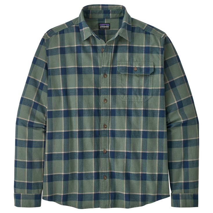 Patagonia Chemise Men’s Long-Sleeved Cotton in Conversion Lightweight Fjord Flannel Shirt Graft: Hemlock Green Présentation