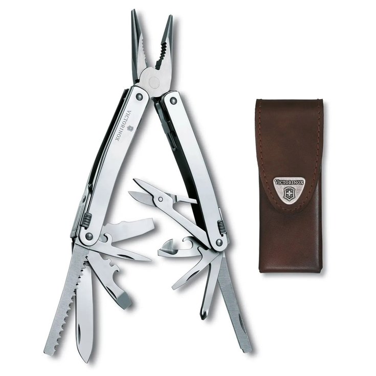 Victorinox Accessoire Outillage Swisstool Spirit X + Etui Cuir Argent Présentation