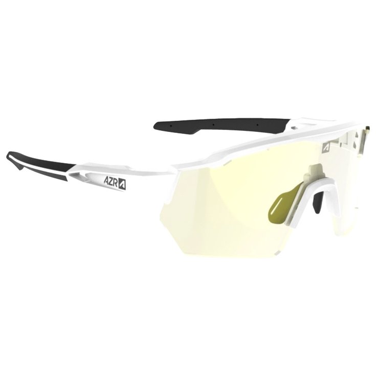 AZR Lunettes de soleil Race Rx Blanche Vernie Noire Photochromique Irisé Gold Présentation