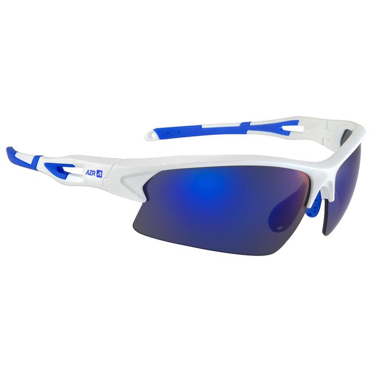 AZR Lunettes de soleil Huez Blanche Vernie Bleu Bleu Miroir Présentation