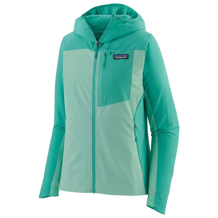 Patagonia Polaire W R1 CrossStrata Hoody Early Teal Présentation