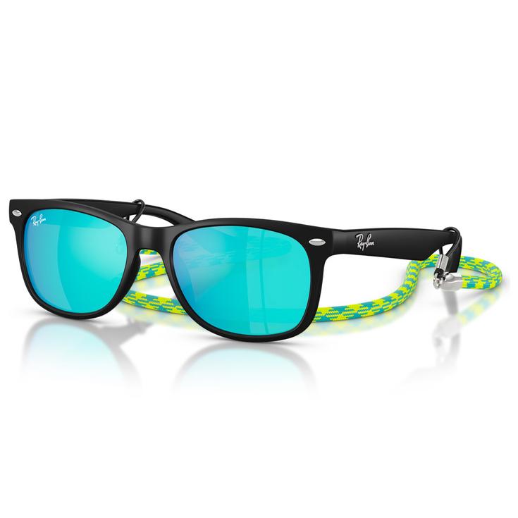 Ray Ban Lunettes de soleil New Wayfarer Kids Polished Black Light Green Blue Mirror Présentation