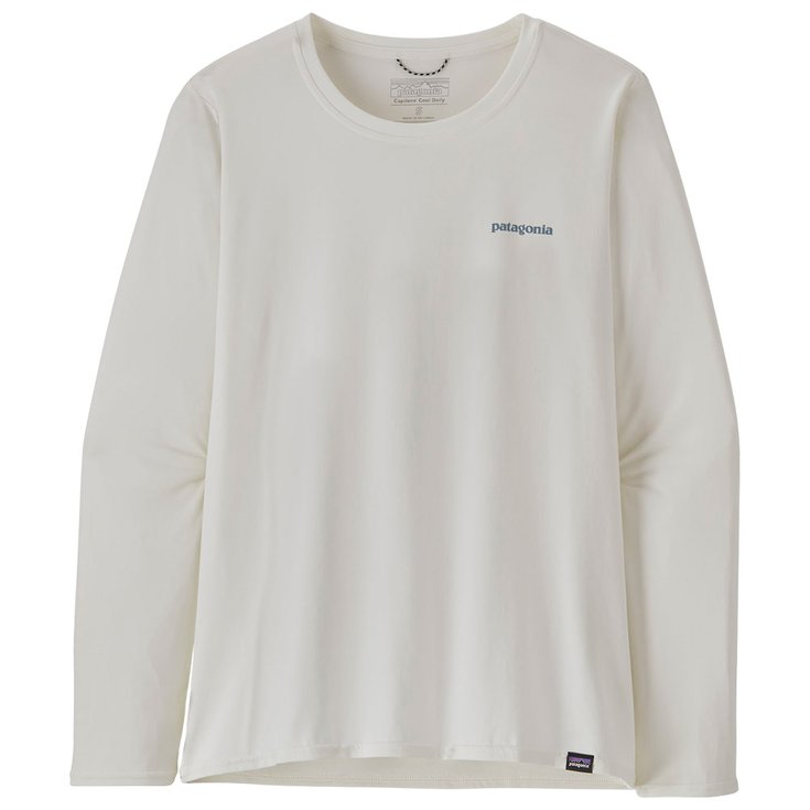 Patagonia Tee-shirt de rando W's L/S Capilene Cool Daily Graphic Shirt Water Boardshort Logo Light Plume Grey White Présentation