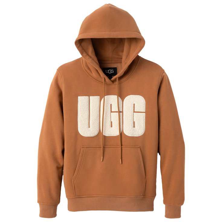 UGG Sweat W Rey Uggfluff Logo Hoodie Chestnet Plaster Présentation