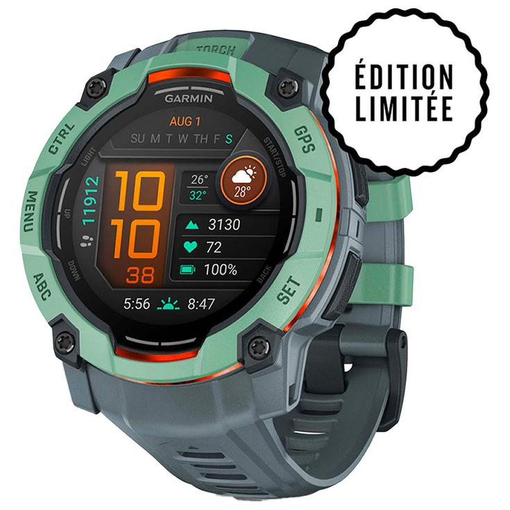 Garmin Montres GPS Instinct 3 Amoled Vert d'eau Avec Bracelet Bleu Crépuscule Présentation