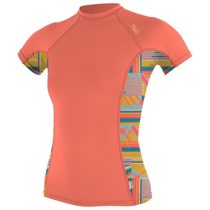 O'Neill Top Manches Courtes Womens Side Print S/S Rash Guard Burnt Coral/Arta Geo Présentation