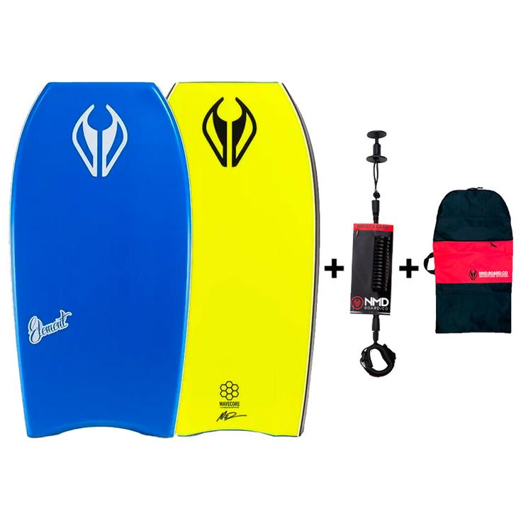 Nmd Board de Bodyboard Pack Element Pe + Wrist Leash + Board Cover Royal Blue Yellow Présentation