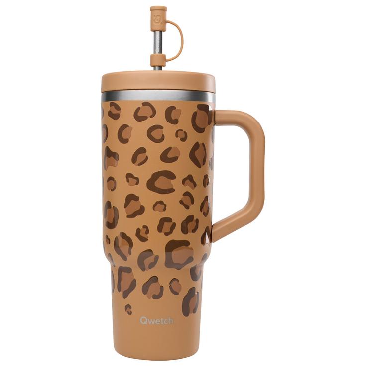 Qwetch Mug Travel Cup 900 ml Leopard Camel Présentation