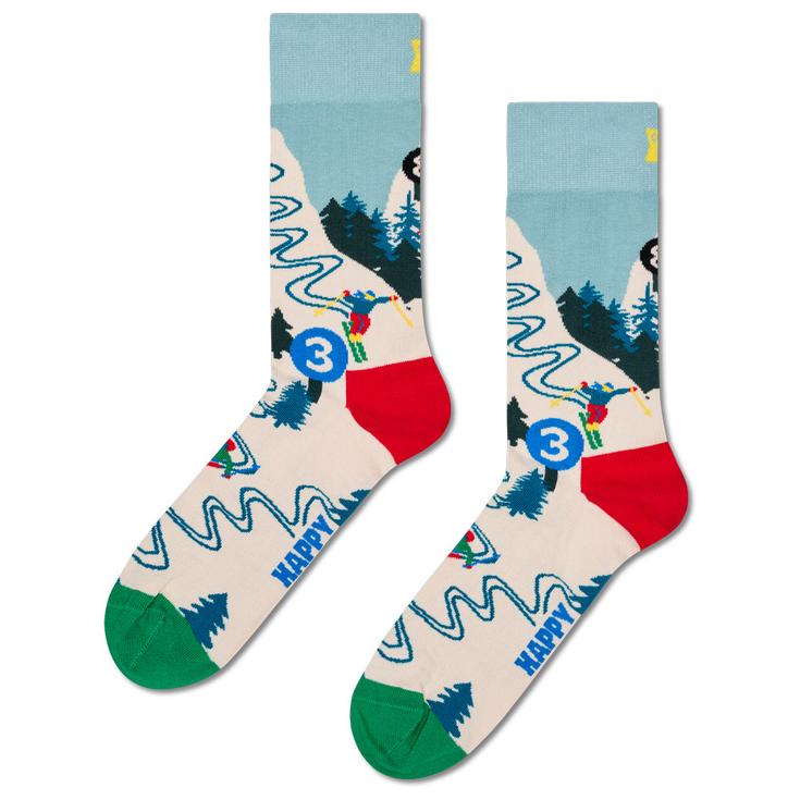 Happy Socks Chaussettes Crew Socks French Edition Ski Slope White Présentation