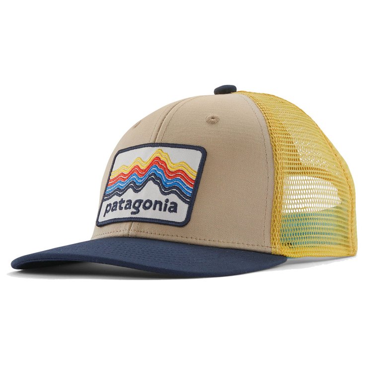 Patagonia Casquettes Kid's Trucker Hat P-6 Logo Ridge Rise Stripe Oar Tan Présentation