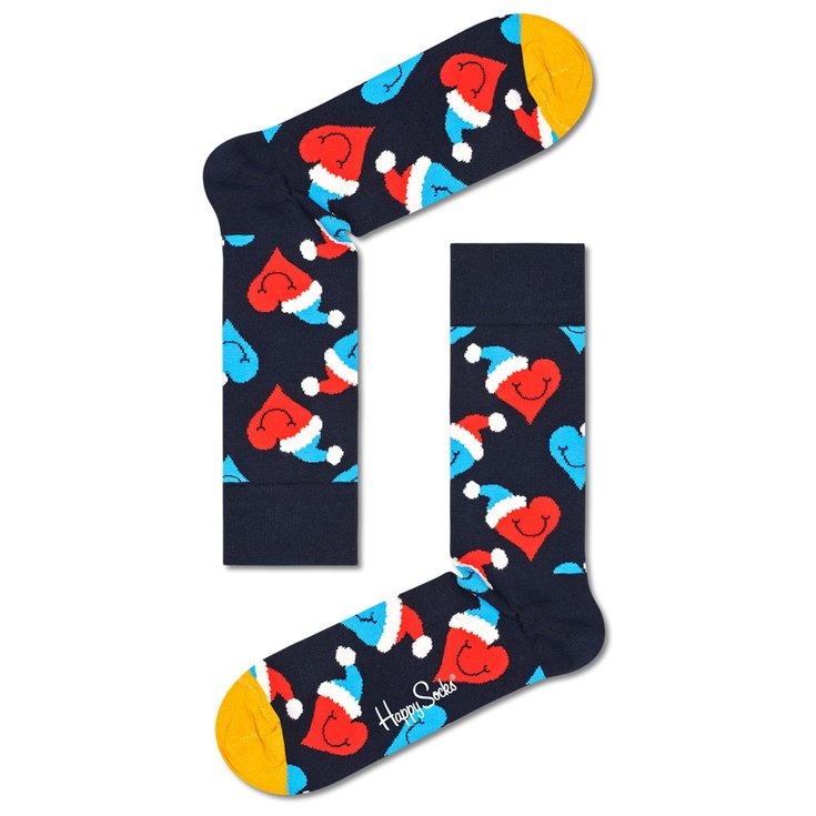 Happy Socks Chaussettes Santa Love Smiley Bleu Foncé Présentation