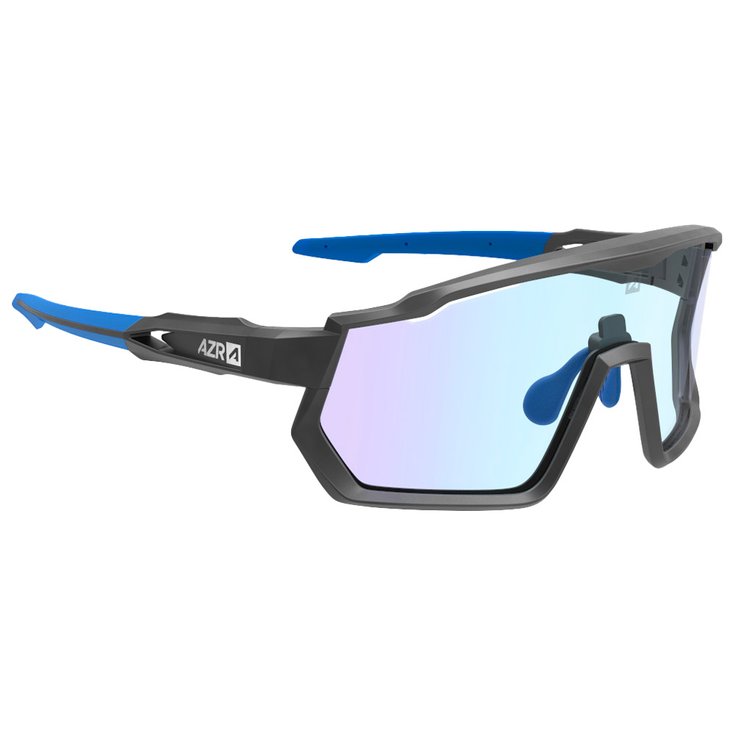 AZR Lunettes de soleil Pro Race Rx Noire Mate Photochromique Irisé Bleue Présentation
