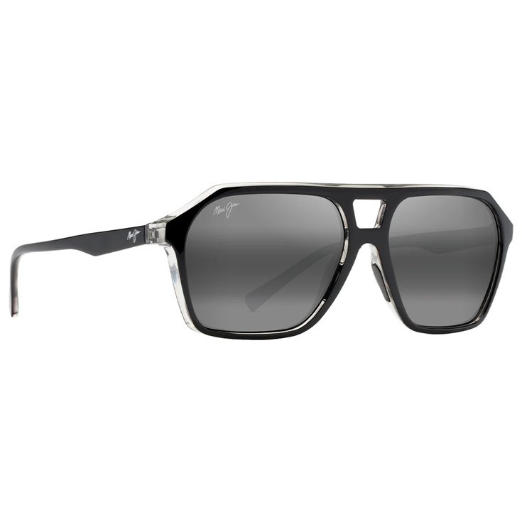 Maui Jim Lunettes de soleil Wedges Noir Brillant Cristal Neutral Grey Mineral Superthin Présentation