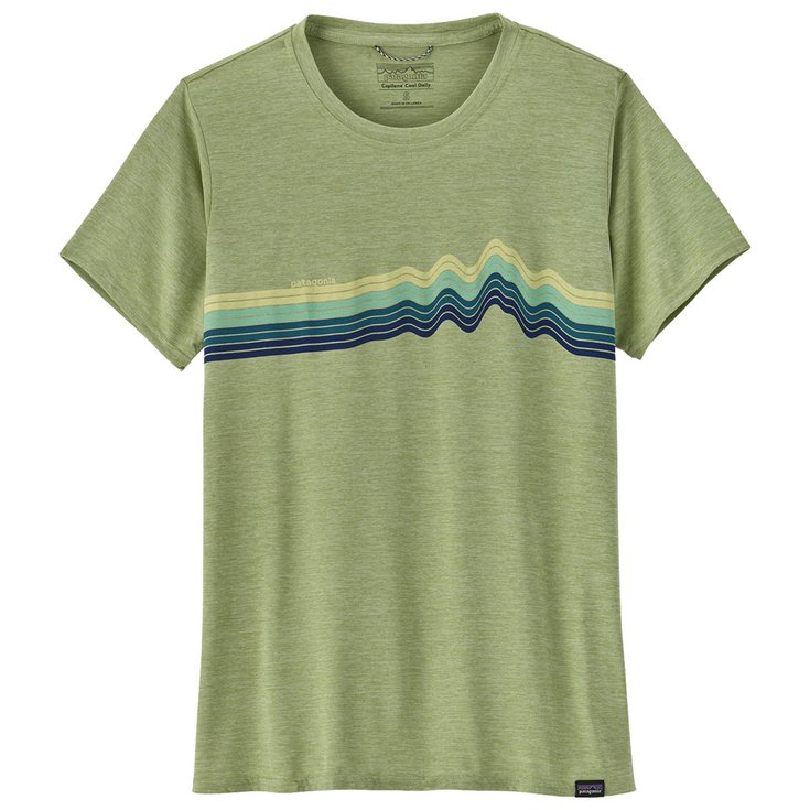 Patagonia Tee-shirt Cap Cool Daily Graphic Ridge Rise Stripe: Salvia Green X-Dye Présentation