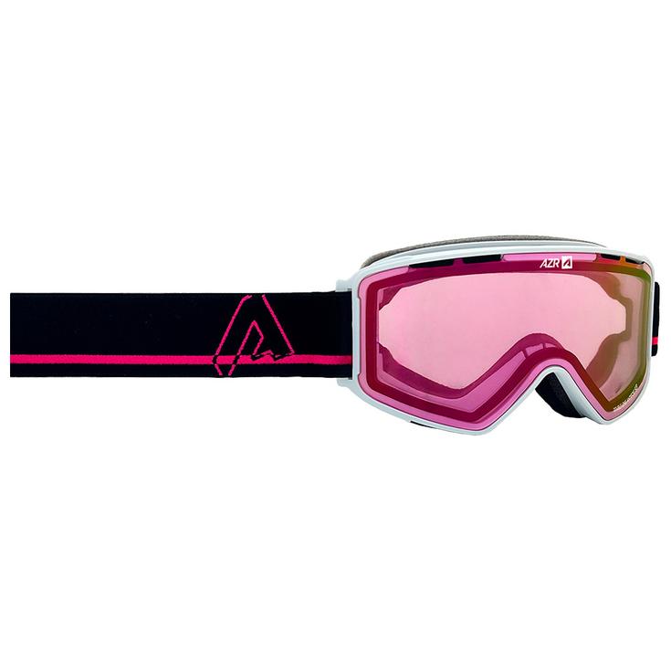 AZR Masque de Ski Twister Otg Blanc Verni Irisé Rose Présentation