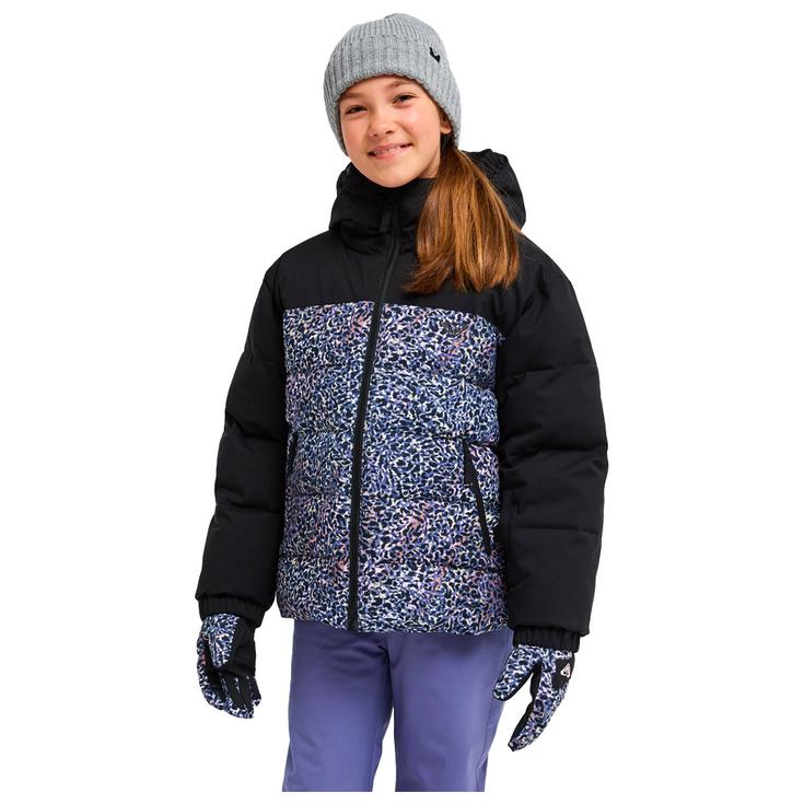 Roxy Blouson Ski Snowyhill Printed Puffy Girl True Black Wildin Out Rg Présentation