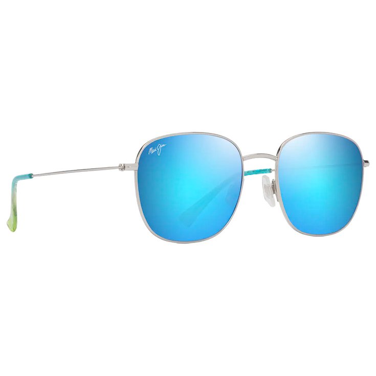 Maui Jim Lunettes de soleil Olali Asian Fit Argent Brillant Bleus Verts Bleu Hawaï MauiPure Présentation