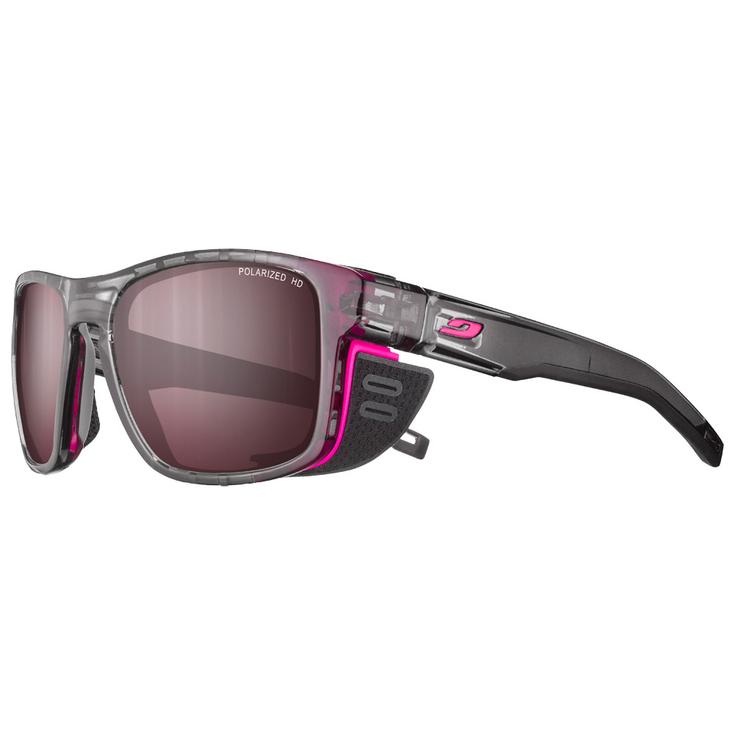 Julbo Lunettes de soleil Shield M Translucide Brillant Gris Rose Fluo Spectron Hd 3 Polarized Présentation