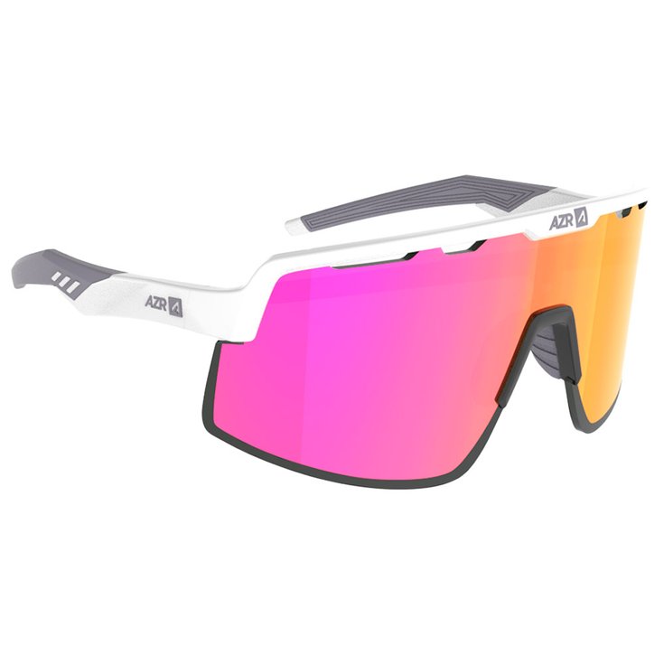 AZR Lunettes de soleil Speed Rx Blanche Vernie Grise Photochromique Irisé Rose Présentation