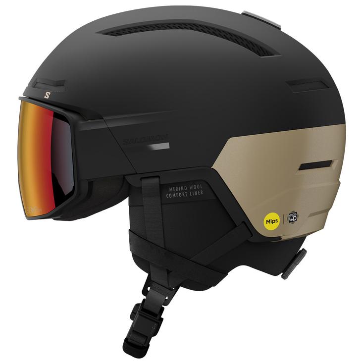 Salomon Casque de ski avec visière Driver Prime Sigma Photo Mips Black Light Bronze Poppy Red Présentation