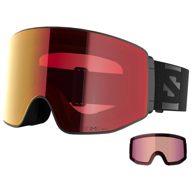 Salomon Masque de Ski Sentry Prime Black Sigma Photo Poppy Red + Sigma Light Blue Présentation