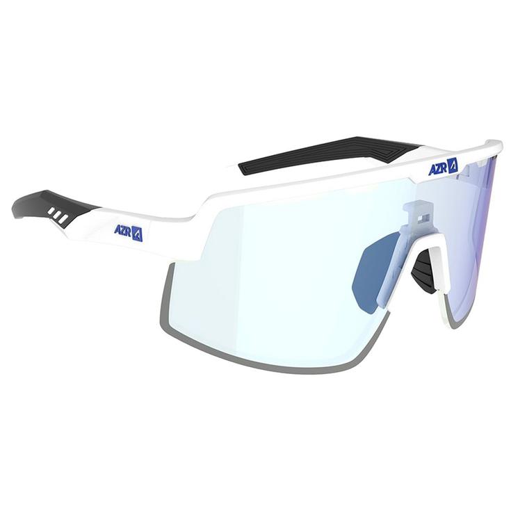 AZR Lunettes de soleil Speed Rx Blanche Mate Noir Photochromique Irisé Bleu Présentation