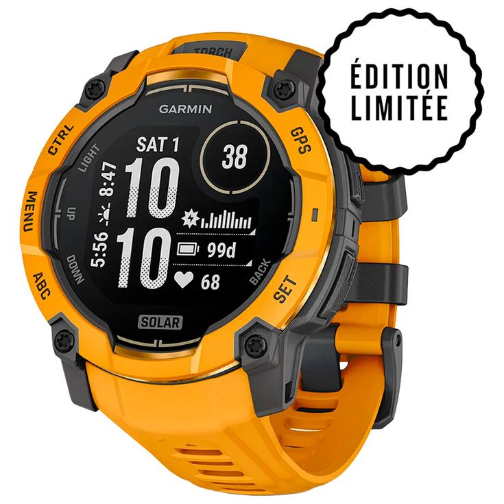 Garmin Montres GPS Instinct 3 Solar Jaune Or Avec Bracelet Jaune Or Gris Présentation
