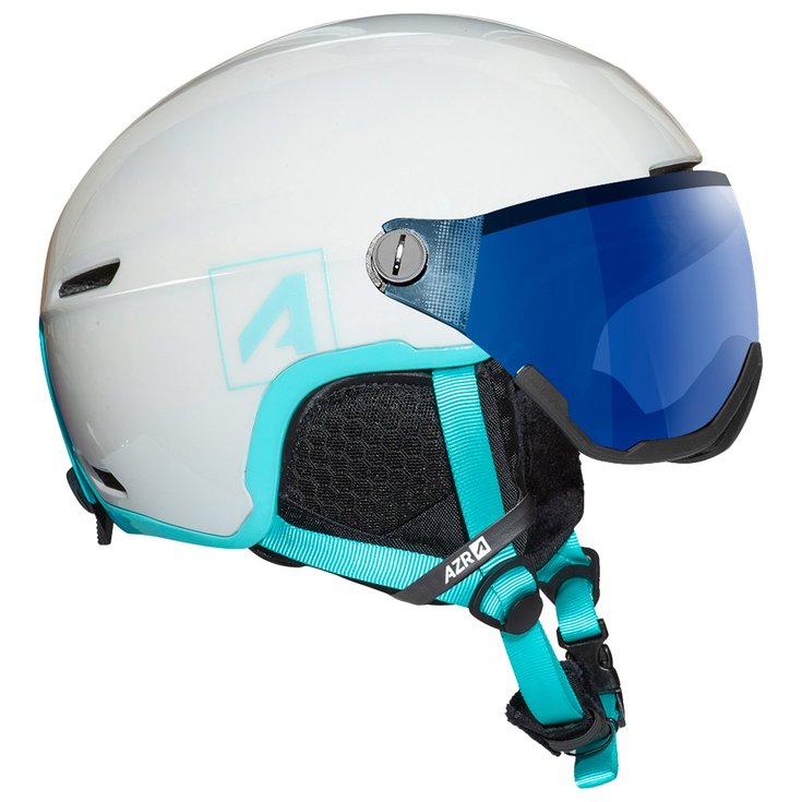 AZR Casque visière Orion Visor Junior Blanc Nacré Turquoise Verni Irisé Bleu Présentation