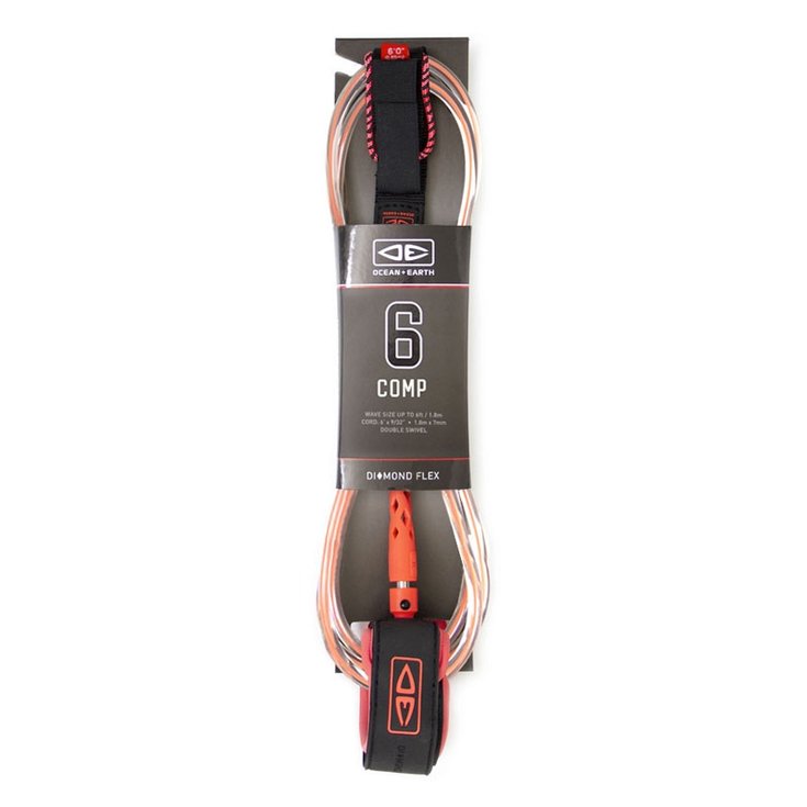 Ocean And Earth Leash Leash de surf Ocean and Earth Diamond Flex Comp - Coral - 6'0" / 183 cm - Sans 
