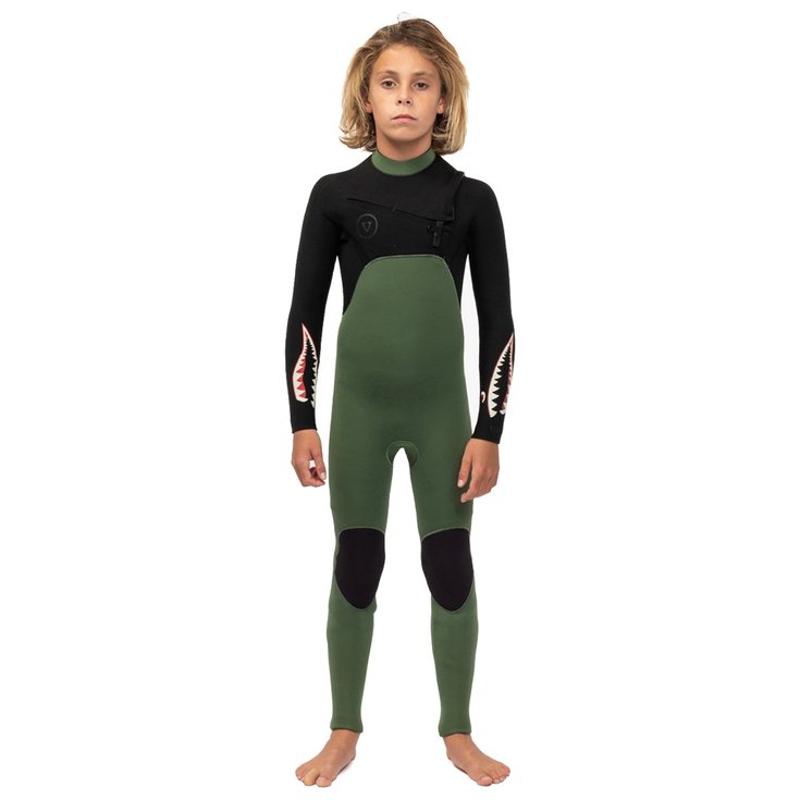Vissla Combinaison Intégrale Junior 7 Seas Boys 4-3 Warbird Chest Zip Military Green Présentation