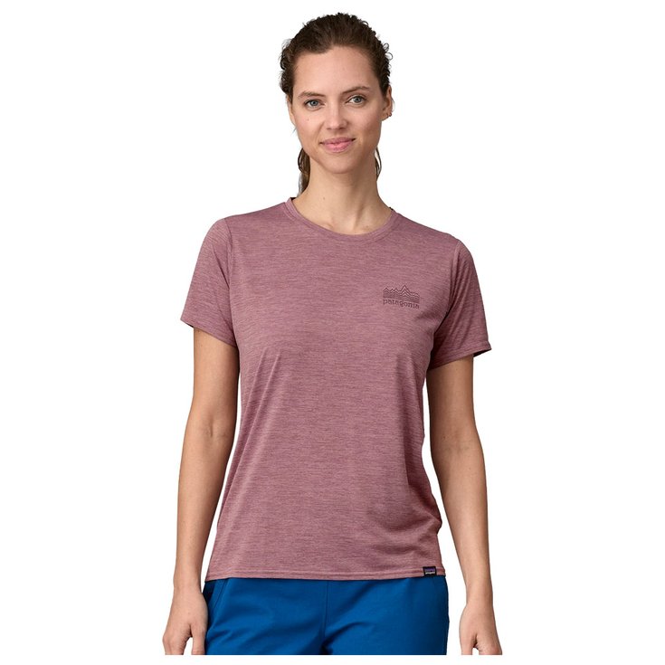 Patagonia Tee-shirt de trail Cap Cool Daily Graphic Strataspire Stormy Mauve X-Dye Présentation
