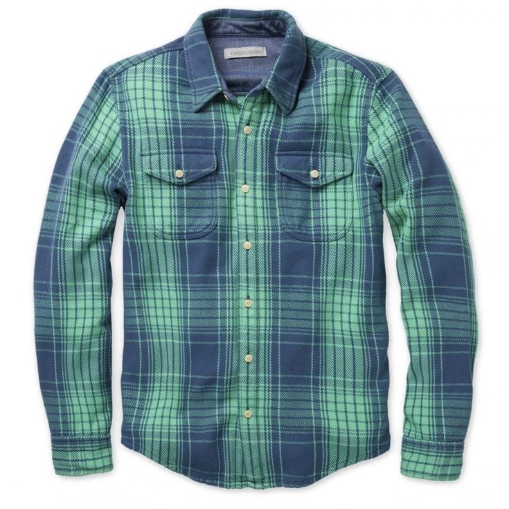 Outerknown Chemise Homme Blanket Shirt - Sea Green Graph Plaid Profil