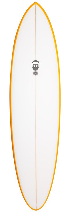 Phipps Board de Surf One Bad Egg Futures Fins White Yellow Dos