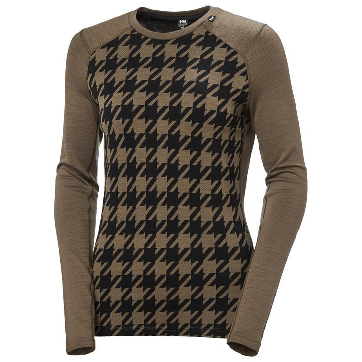Helly Hansen Sous-vêtement technique W Lifa Merino Midweight Gra Crew Sepia Houndstooth Aop Présentation