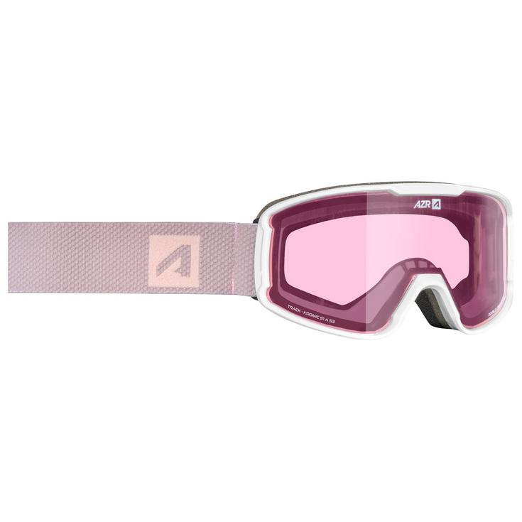 AZR Masque de Ski Track Blanc Verni Irisé Rose Multicouche Présentation
