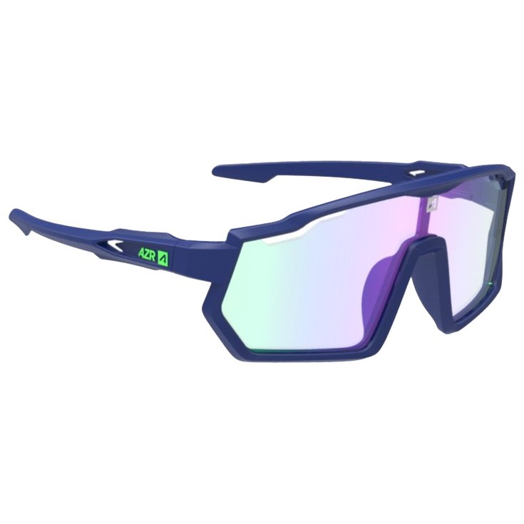 AZR Lunettes de soleil Pro Race Jr Rx Bleue Mate Photochromique Irisé Vert Présentation