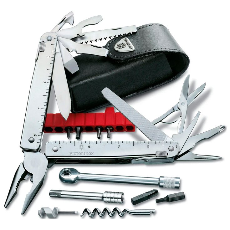 Victorinox Accessoire Outillage Swisstool X Plus Ratchet + Etui Cuir Gris Présentation