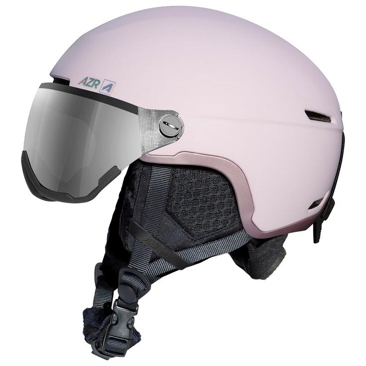 AZR Casque de ski avec visière Orion Visor Rose Pastel Mat Gris Miroir + Jaune Présentation