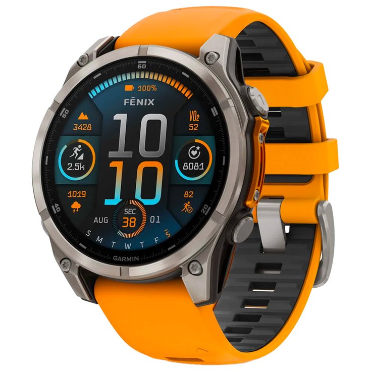 Garmin Montres GPS Fenix 8 Amoled Sapphire Titanium Orange Graphite Présentation