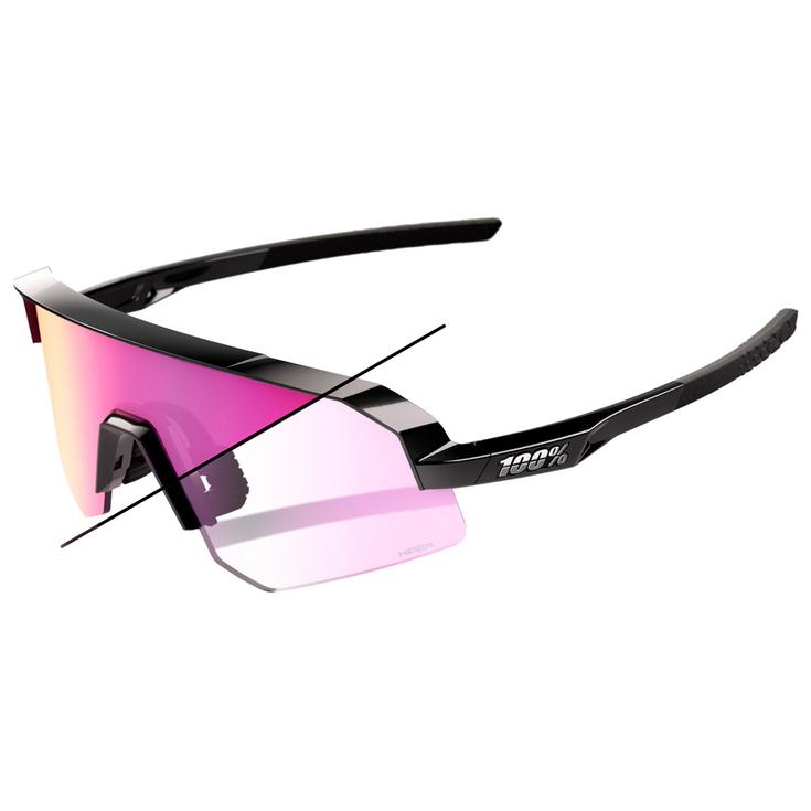 100% Lunettes de soleil Slendale SL Gloss Black Photochromic Purple Mirror Présentation