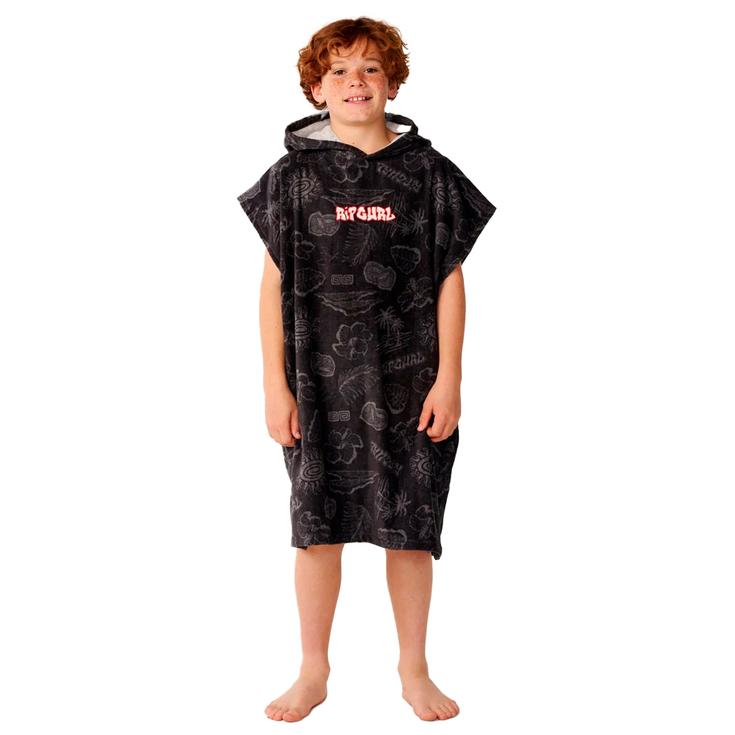 Rip Curl Poncho Surf Sessions Hooded Towel Boy Washed Black Présentation