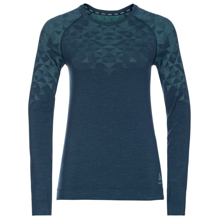Odlo Sous-vêtement technique Kinship PW 200 BL Top Crew Neck LS Wmn Blue Wing Teal Melange Présentation