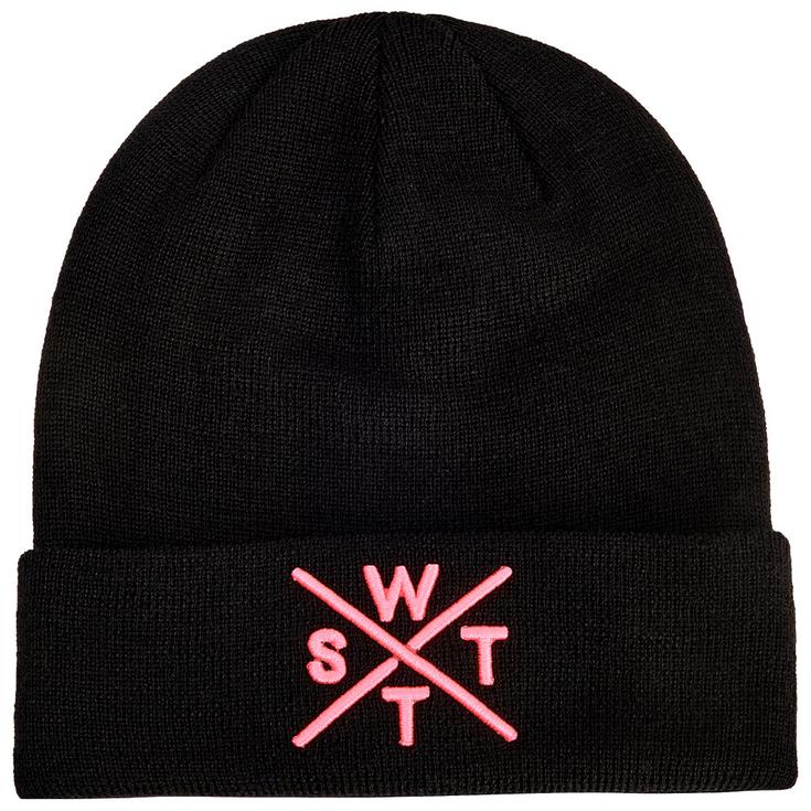Watts Bonnet Piano Cuffed Beanie Junior Black Cross Fluo Pink Présentation