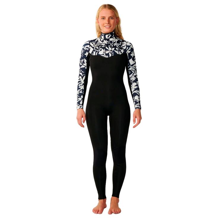 Rip Curl Combinaison Surf Womens Dawn Patrol Pro Chest Zip 4/3 Black White Présentation