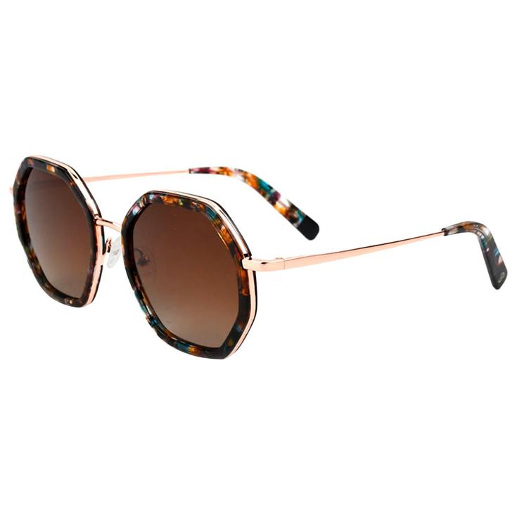 Binocle Eyewear Lunettes de soleil Angela Shiny Pink Gold Blue Tortoise Gradient Brown Polarized Présentation